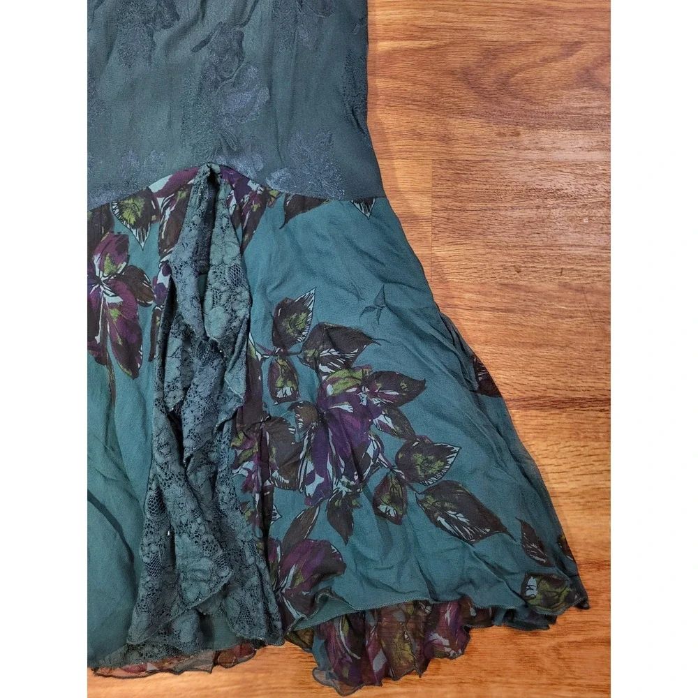 Vintage Y2K Garden Fairy Violet Kay Green Floral Jacquard Maxi Skirt Medium